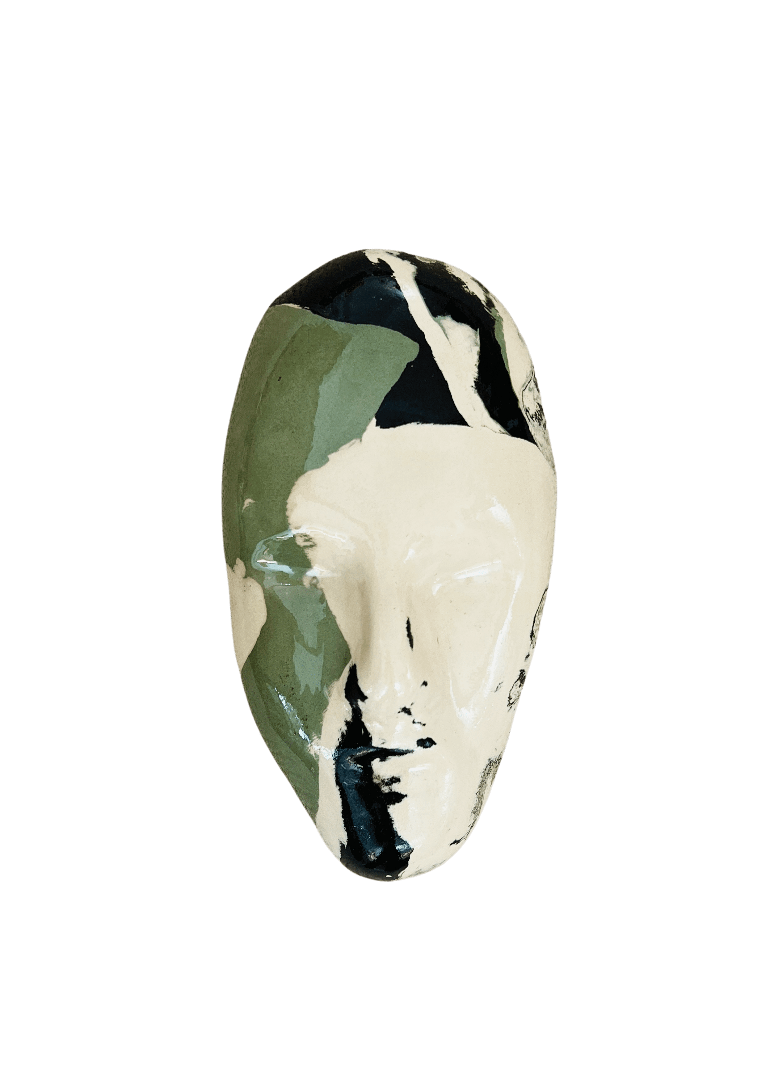 Tarian-mask-ceramic-white-green-black