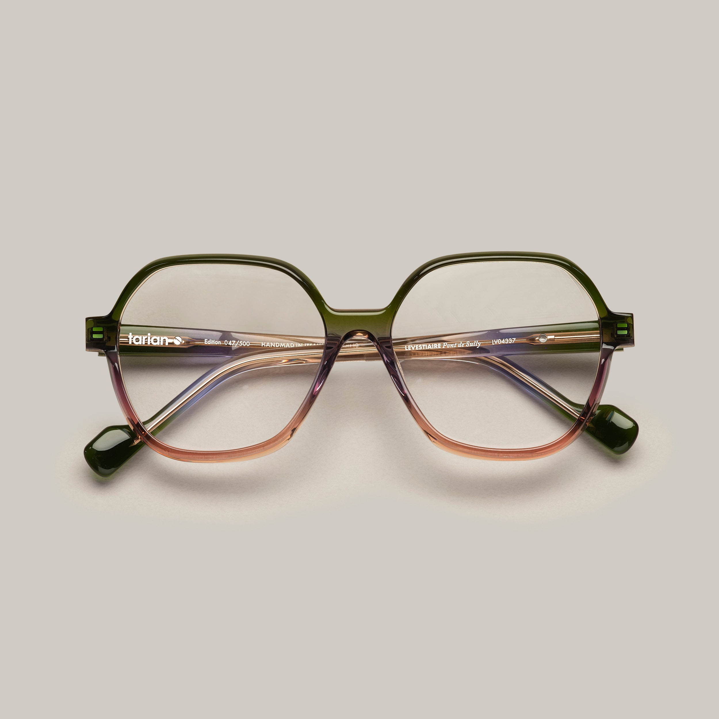 Tarian clear gradient green purple pink trapeze eyewear