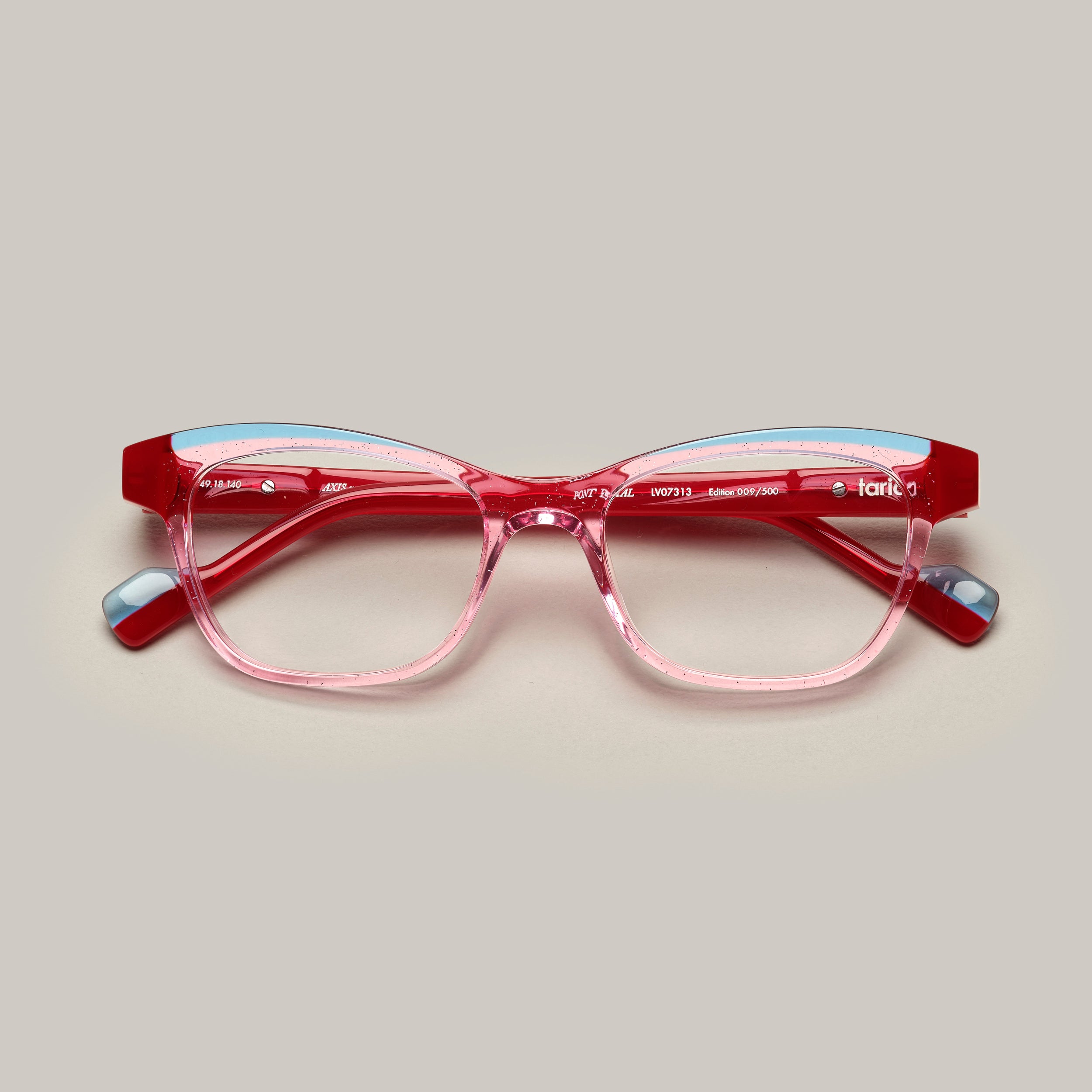 Glittery pink, blue and red