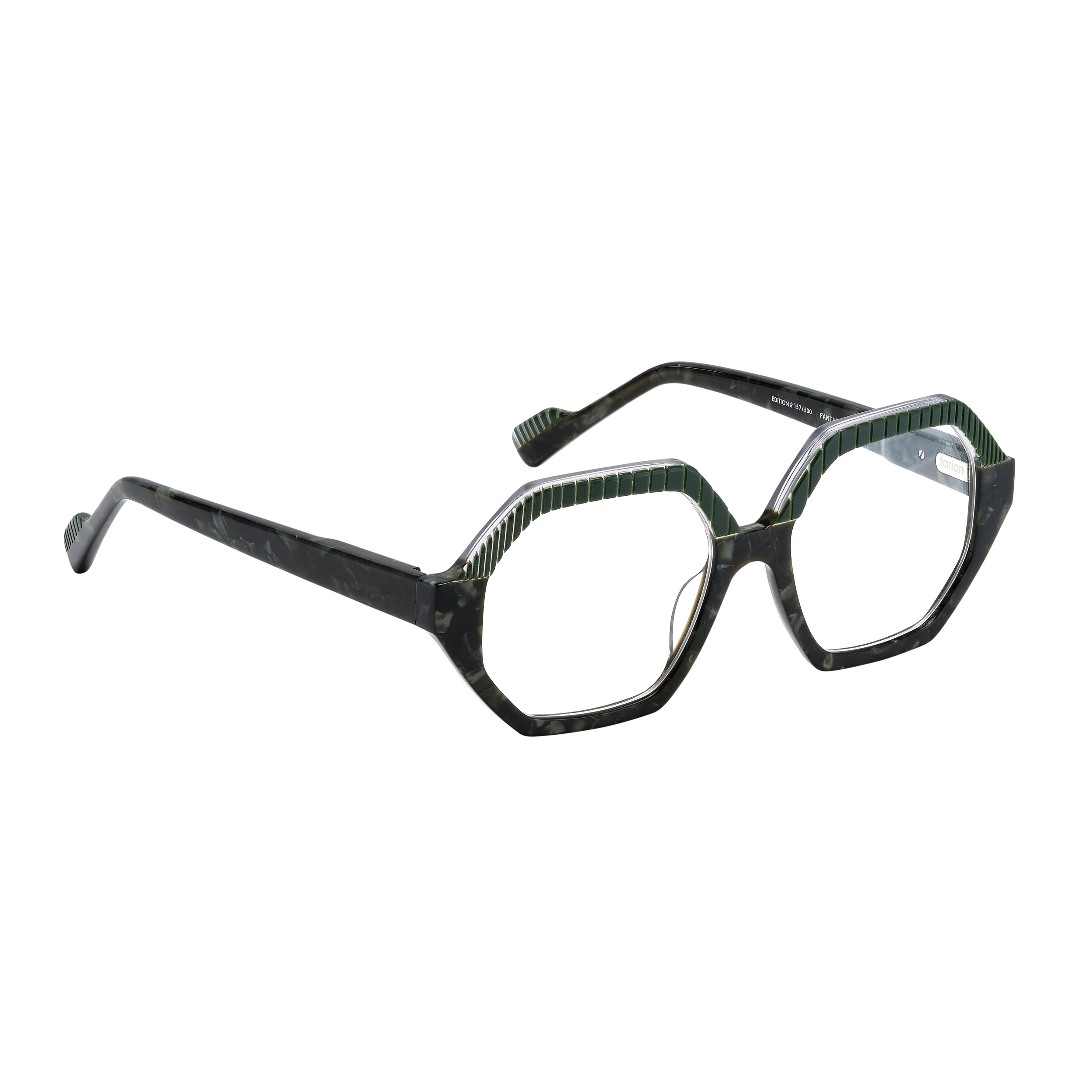 Tarian-Fantasy-large-hexagon-eyewear-green-tortoiseshell-clear