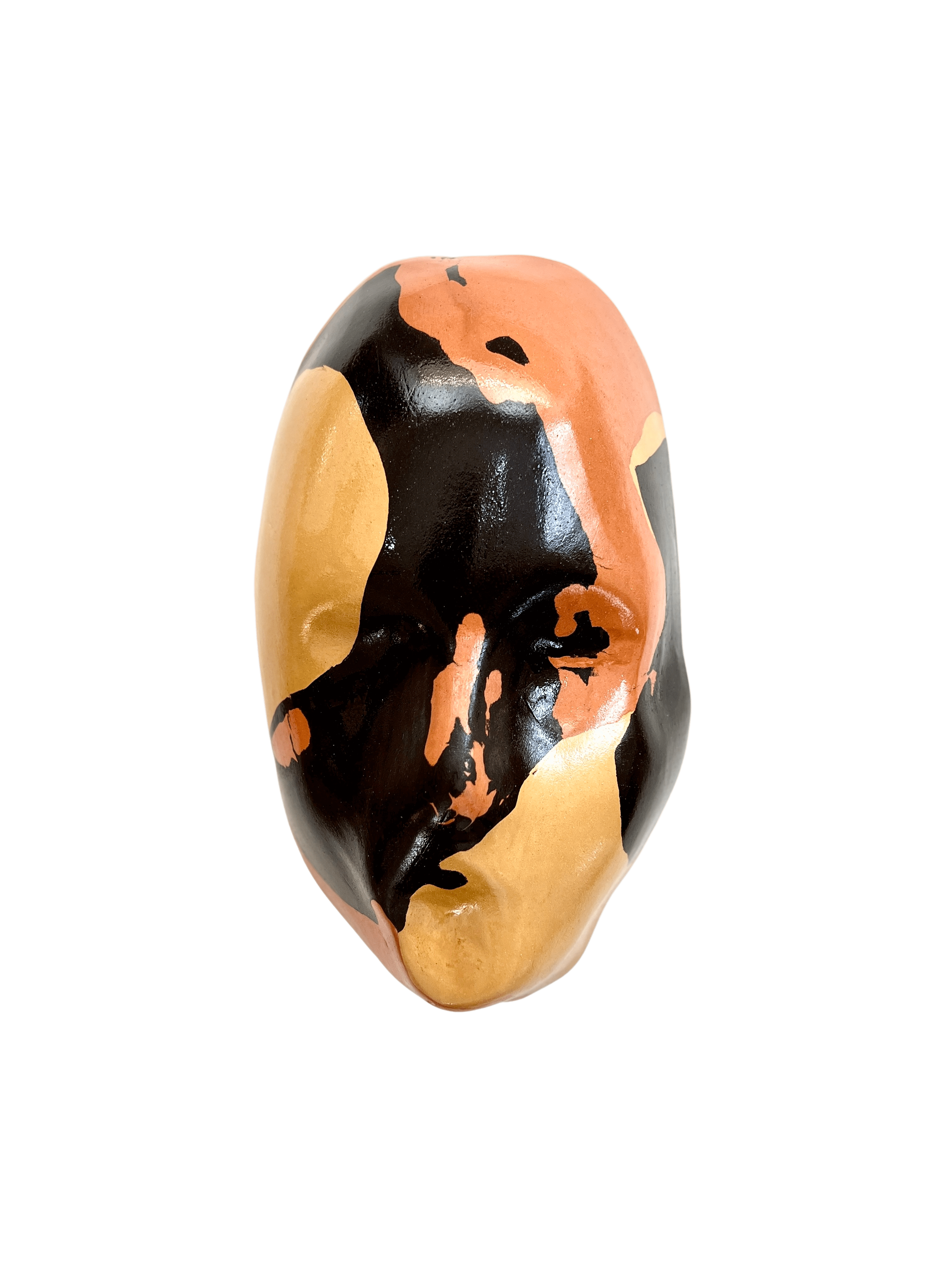 Tarian-mask-ceramic-orange-yellow-black