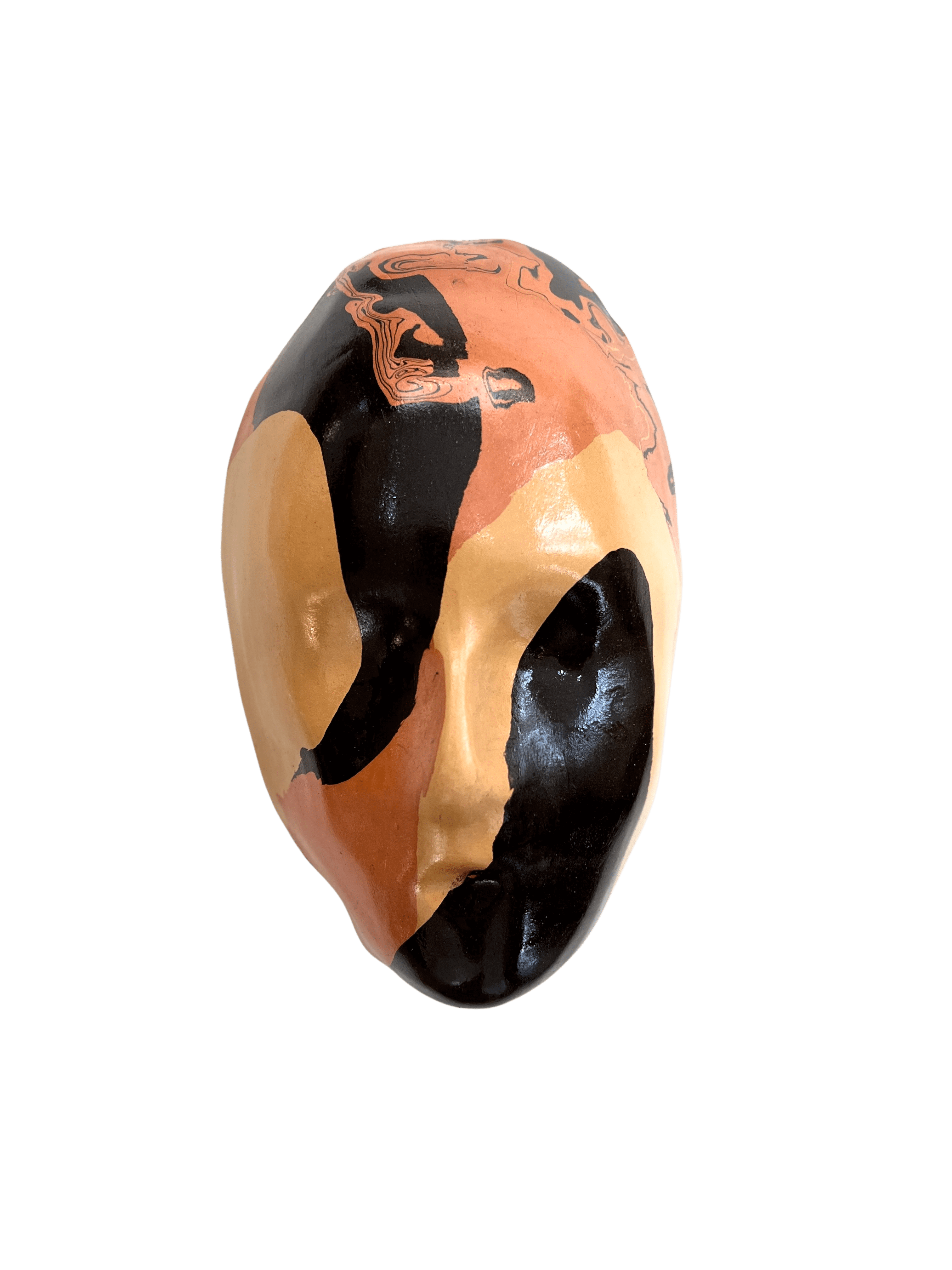Tarian-mask-ceramic-orange-yellow-black