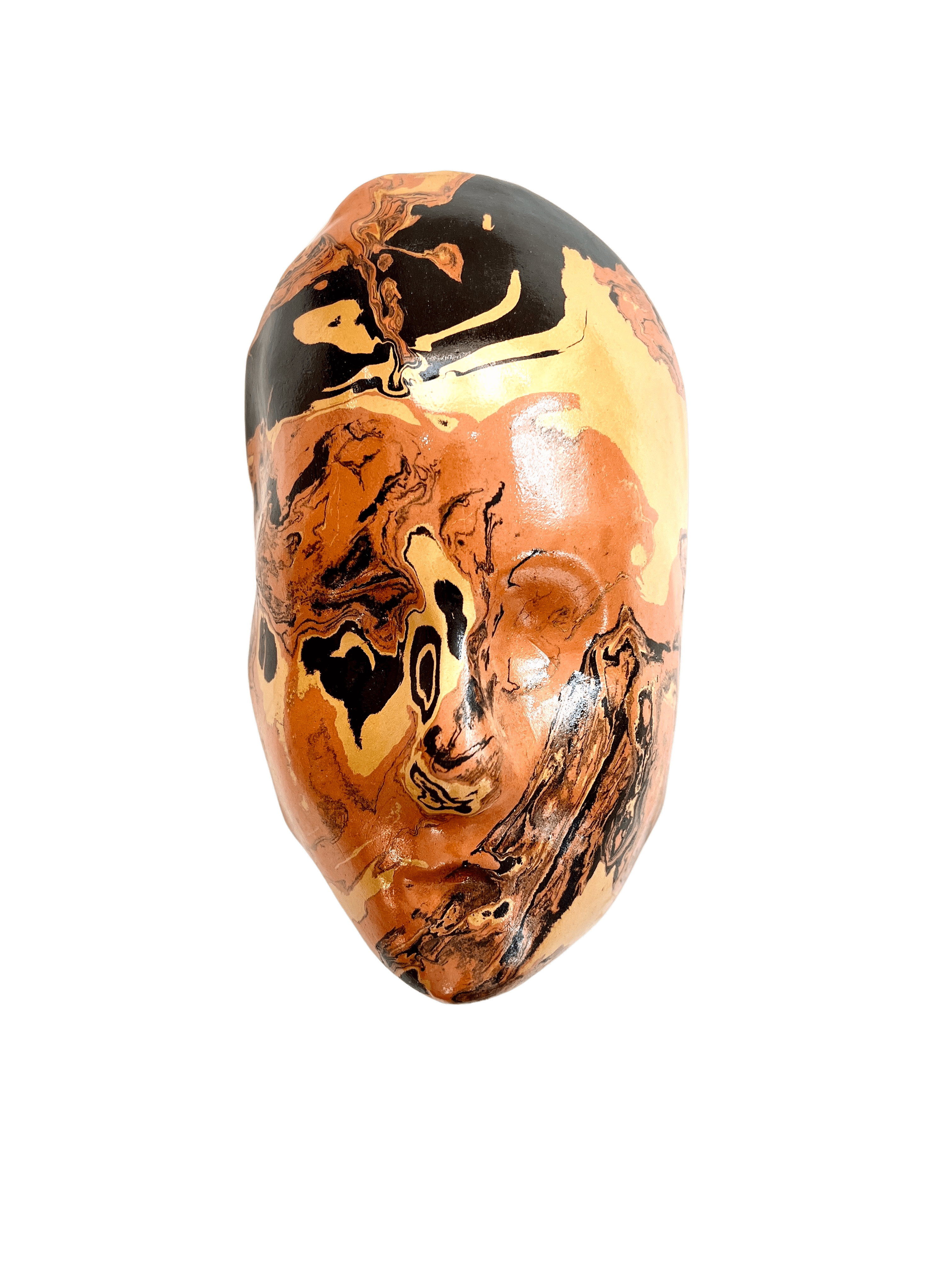 Tarian-mask-ceramic-orange-yellow-black