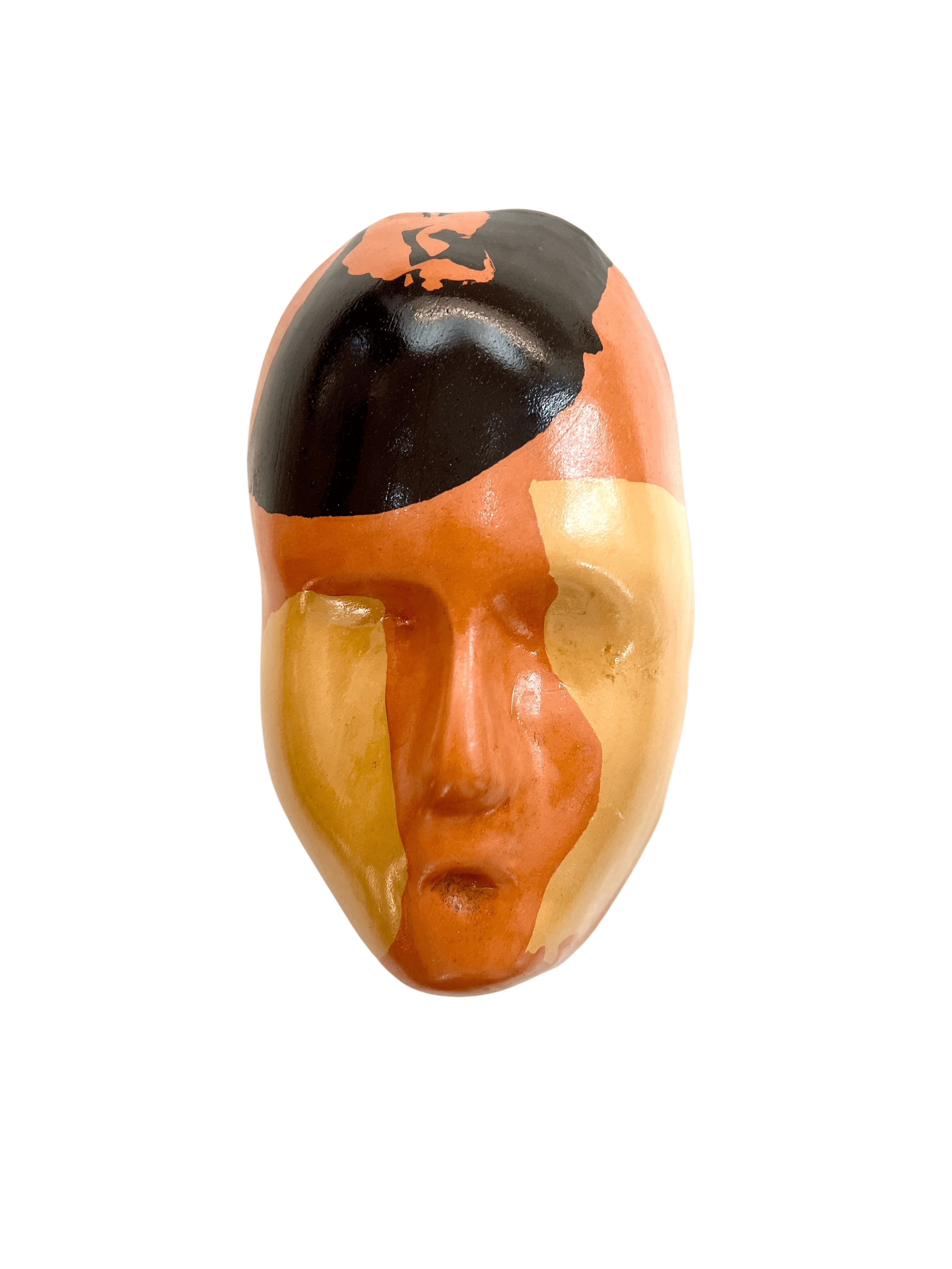 Tarian-mask-ceramic-orange-yellow-black