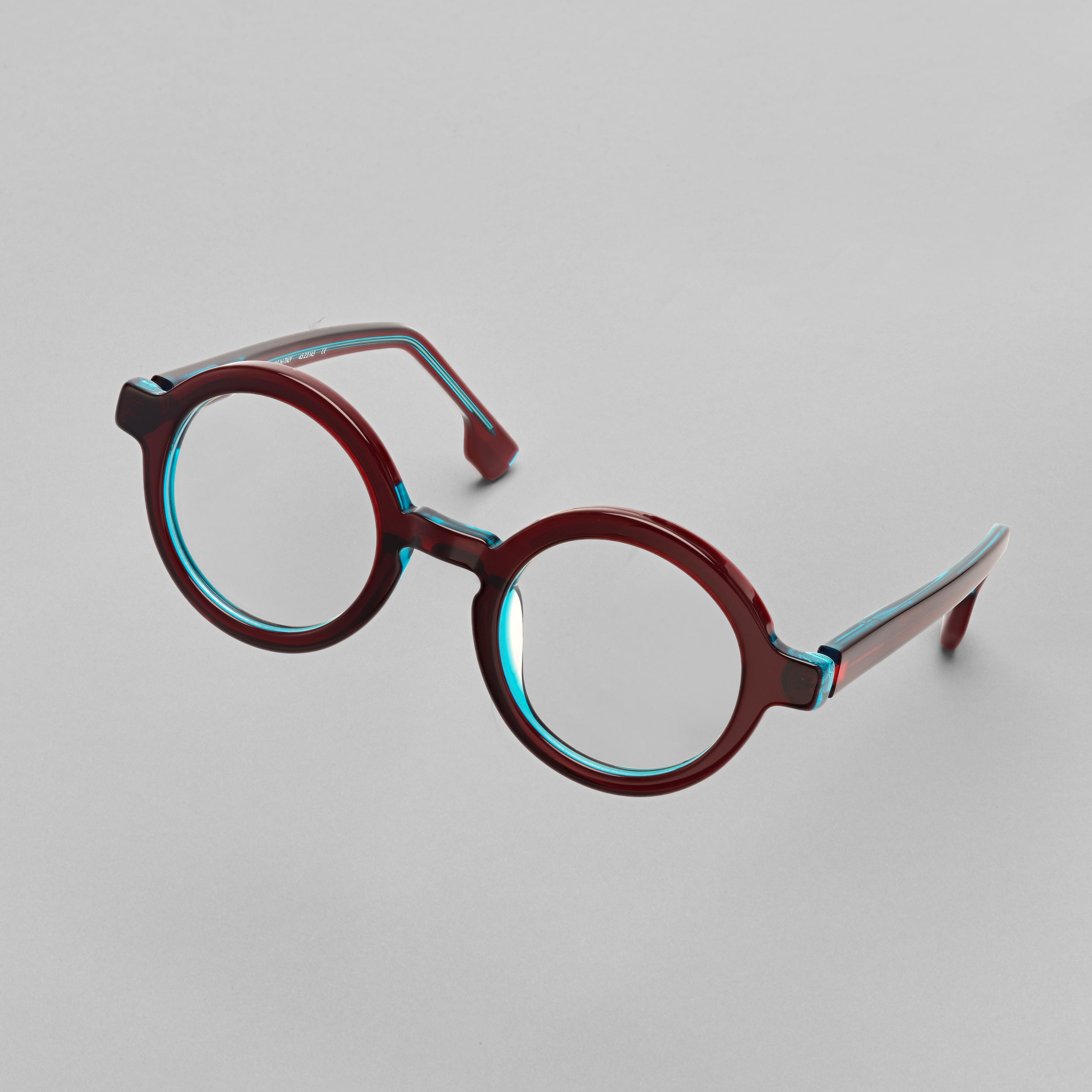 Zoom open Tarian Pont de l'Alma round burgundy turquoise eyewear