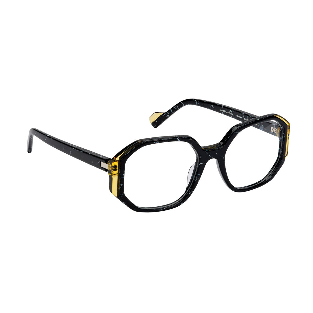 Tarian-Grenelle-square-eyewear-black&white-marble-clear-yellow