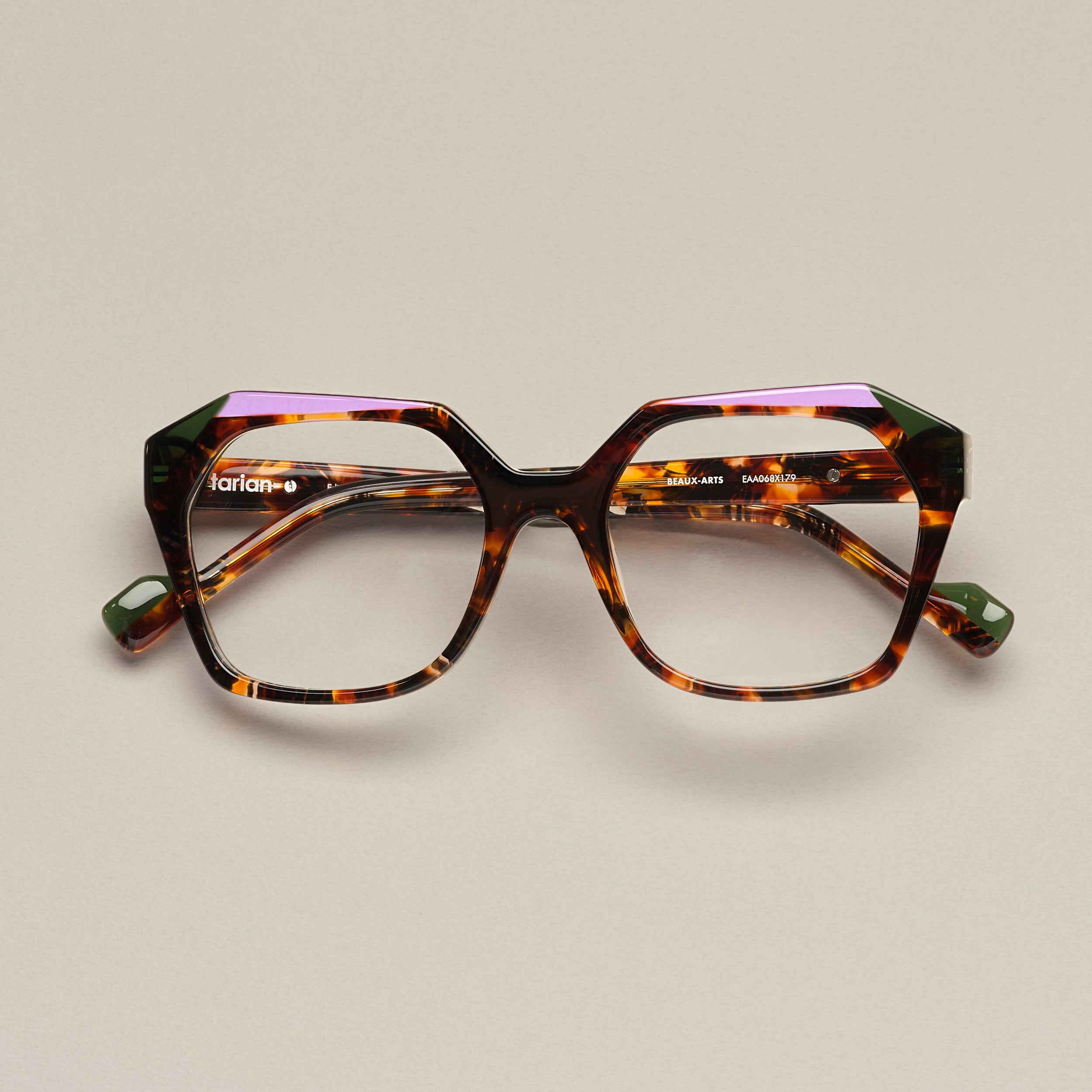 Tarian-Beaux-Arts-large-rectangle-cateye-eyewear-green-purple-tortoiseshell