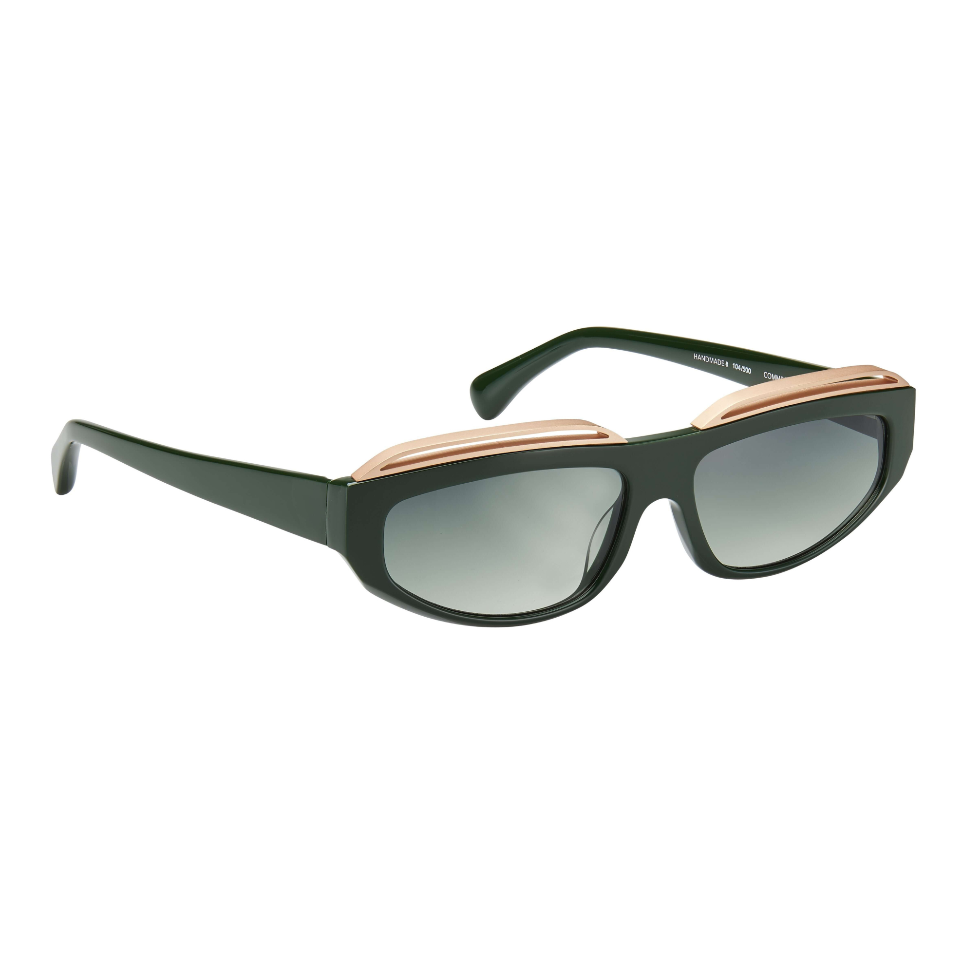 Tarian-Comme-papa-rectangle-sunglasses-dark-green-pink-gold