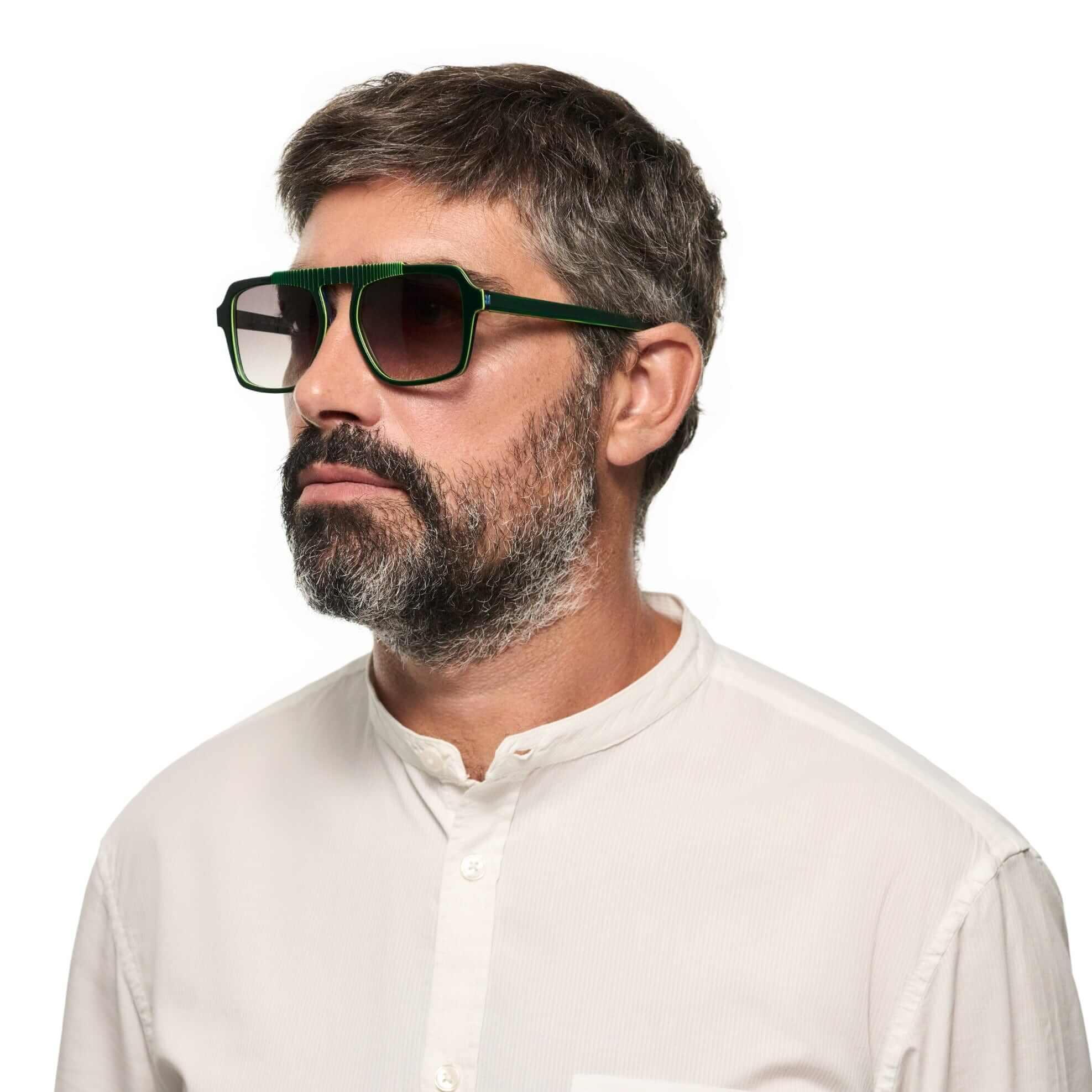 Tarian-Monge-pilot-sunglasses-green-portrait